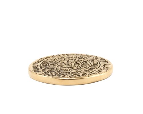 Paperweight (Presse Papier) - Handmade Solid Metal Desk Accessory - "Phaistos Disc" Design, Gold Color