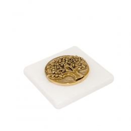 Paperweight (Presse Papier) - Handmade of Solid Brass Metal on White Marble, Desk Accessory - "Tree of Life" Design