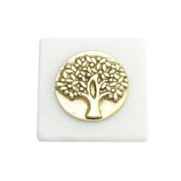 Paperweight (Presse Papier) - Handmade of Solid Brass Metal on White Marble, Desk Accessory - "Tree of Life" Design