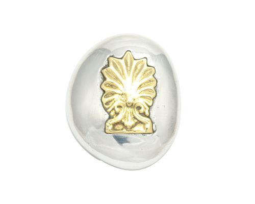 Paperweight (Presse Papier) - Handmade Solid Metal Desk Accessory - "Antefix" Design, Silver & Gold