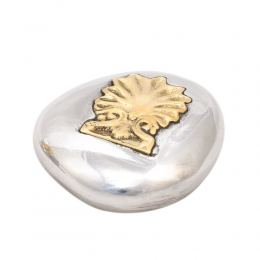 Paperweight (Presse Papier) - Handmade Solid Metal Desk Accessory - "Antefix" Design, Silver & Gold