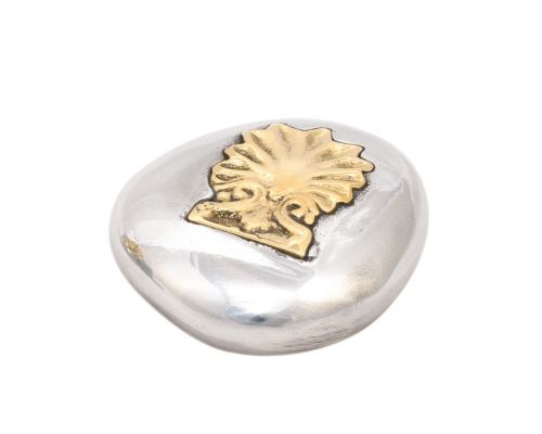 Paperweight (Presse Papier) - Handmade Solid Metal Desk Accessory - "Antefix" Design, Silver & Gold