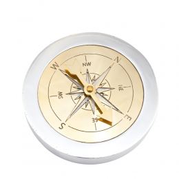 Paperweight (Presse Papier) - Handmade Solid Metal Desk Accessory - "Compass" Design, Silver & Gold Color