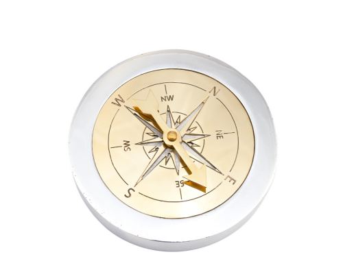 Paperweight (Presse Papier) - Handmade Solid Metal Desk Accessory - "Compass" Design, Silver & Gold Color