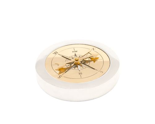 Paperweight (Presse Papier) - Handmade Solid Metal Desk Accessory - "Compass" Design, Silver & Gold Color