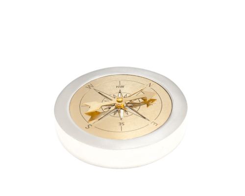 Paperweight (Presse Papier) - Handmade Solid Metal Desk Accessory - "Compass" Design, Silver & Gold Color