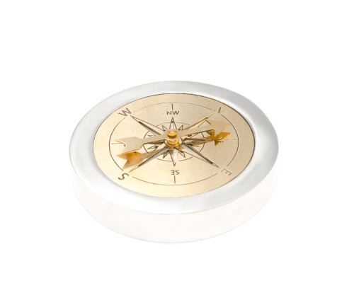 Paperweight (Presse Papier) - Handmade Solid Metal Desk Accessory - "Compass" Design, Silver & Gold Color