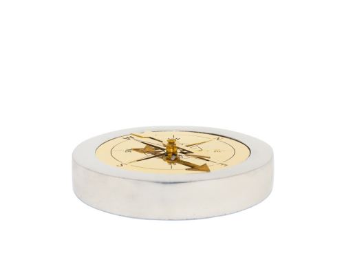 Paperweight (Presse Papier) - Handmade Solid Metal Desk Accessory - "Compass" Design, Silver & Gold Color