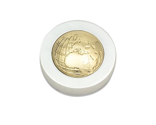 Paperweight (Presse Papier) - Handmade Solid Metal Desk Accessory - "Globe" Design, Silver & Gold Color