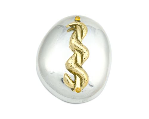 Paperweight (Presse Papier) - Handmade Solid Metal Desk Accessory - "Rod of Asclepius" Design, Symbol of Medicine