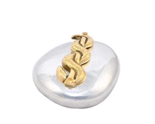 Paperweight (Presse Papier) - Handmade Solid Metal Desk Accessory - "Rod of Asclepius" Design, Symbol of Medicine