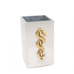 Pen Holder or Pencil Holder - Handmade Solid Metal Desk Accessory - "Rod of Asclepius" Design, Symbol of Medicine