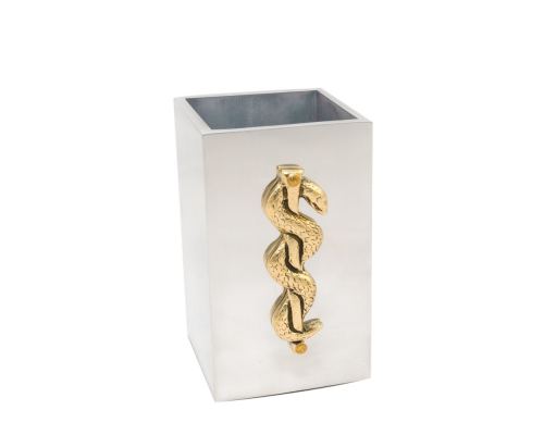 Pen Holder or Pencil Holder - Handmade Solid Metal Desk Accessory - "Rod of Asclepius" Design, Symbol of Medicine