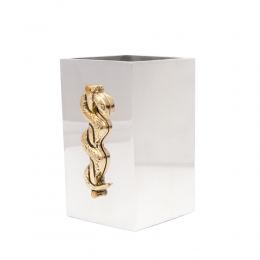 Pen Holder or Pencil Holder - Handmade Solid Metal Desk Accessory - "Rod of Asclepius" Design, Symbol of Medicine