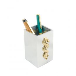 Pen Holder or Pencil Holder - Handmade Solid Metal Desk Accessory - "Rod of Asclepius" Design, Symbol of Medicine