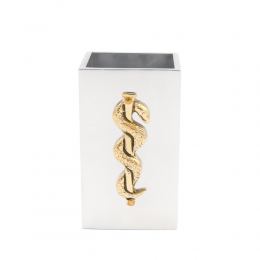 Pen Holder or Pencil Holder - Handmade Solid Metal Desk Accessory - "Rod of Asclepius" Design, Symbol of Medicine