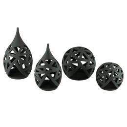 Set of 2 Modern Ceramic Tealight Candle Lanterns, Black Color - 2 Designs