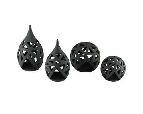Set of 2 Modern Ceramic Tealight Candle Lanterns, Black Color - 2 Designs