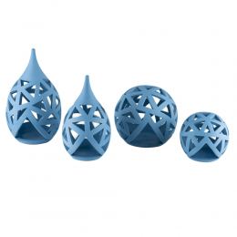 Set of 2 Modern Ceramic Tealight Candle Lanterns, Blue Color - Design A & Sphere Design