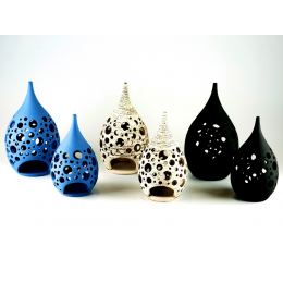 Set of 2 Modern Ceramic Tealight Candle Lanterns, Design C - 3 Colors