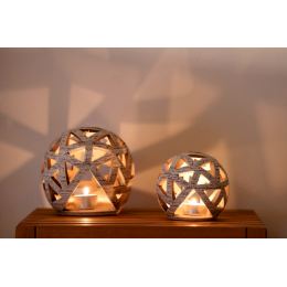 Set of 2 Modern Ceramic Tealight Candle Lanterns, Beige Color, Large & Small, Sphere Design