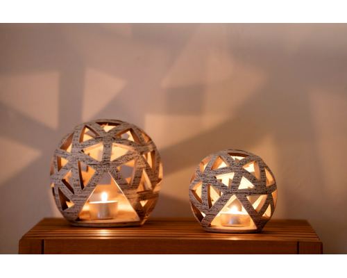 Set of 2 Modern Ceramic Tealight Candle Lanterns, Beige Color, Large & Small, Sphere Design