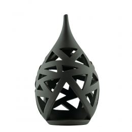 Set of 2 Modern Ceramic Tealight Candle Lanterns, Black Color, Large & Small, Design A