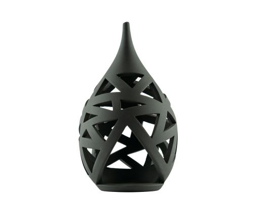 Set of 2 Modern Ceramic Tealight Candle Lanterns, Black Color, Large & Small, Design A