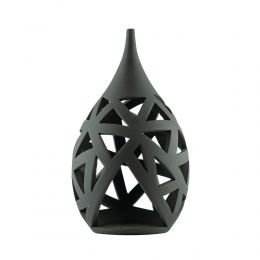 Set of 2 Modern Ceramic Tealight Candle Lanterns, Black Color, Large & Small, Design A