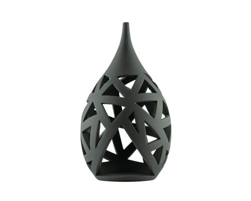 Set of 2 Modern Ceramic Tealight Candle Lanterns, Black Color, Large & Small, Design A