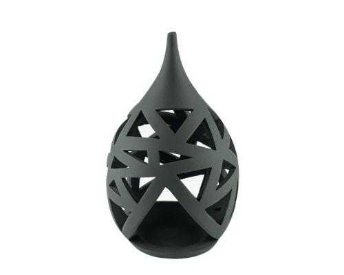 Set of 2 Modern Ceramic Tealight Candle Lanterns, Black Color, Large & Small, Design A