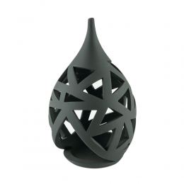 Set of 2 Modern Ceramic Tealight Candle Lanterns, Black Color, Large & Small, Design A