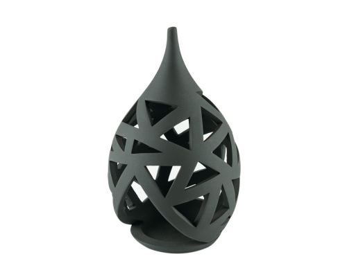 Set of 2 Modern Ceramic Tealight Candle Lanterns, Black Color, Large & Small, Design A