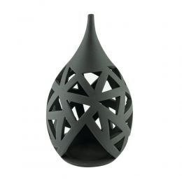 Set of 2 Modern Ceramic Tealight Candle Lanterns, Black Color, Large & Small, Design A