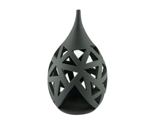 Set of 2 Modern Ceramic Tealight Candle Lanterns, Black Color, Large & Small, Design A