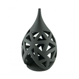 Set of 2 Modern Ceramic Tealight Candle Lanterns, Black Color, Large & Small, Design A