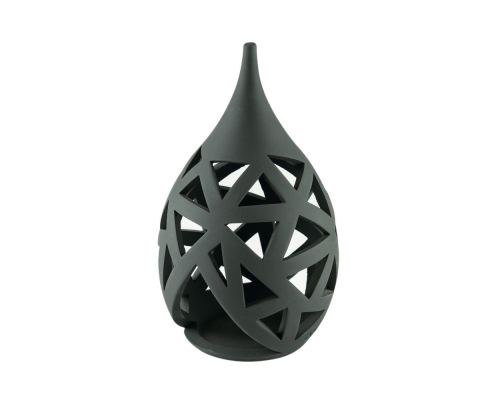 Set of 2 Modern Ceramic Tealight Candle Lanterns, Black Color, Large & Small, Design A