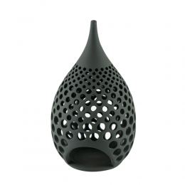 Set of 2 Modern Ceramic Tealight Candle Lanterns, Black Color, Large & Small, Design B