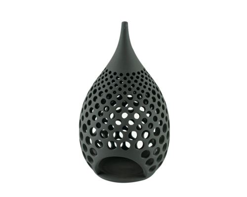 Set of 2 Modern Ceramic Tealight Candle Lanterns, Black Color, Large & Small, Design B