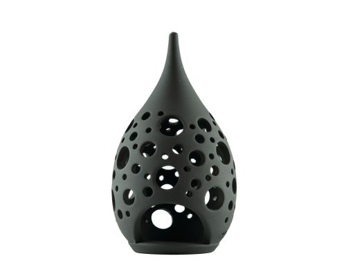 Set of 2 Modern Ceramic Tealight Candle Lanterns, Black Color, Large & Small, Design C