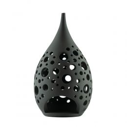 Set of 2 Modern Ceramic Tealight Candle Lanterns, Black Color, Large & Small, Design C