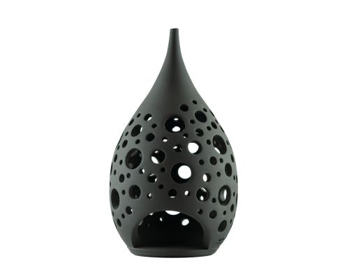 Set of 2 Modern Ceramic Tealight Candle Lanterns, Black Color, Large & Small, Design C