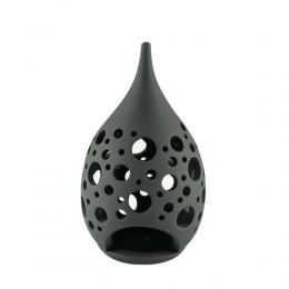 Set of 2 Modern Ceramic Tealight Candle Lanterns, Black Color, Large & Small, Design C