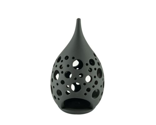 Set of 2 Modern Ceramic Tealight Candle Lanterns, Black Color, Large & Small, Design C