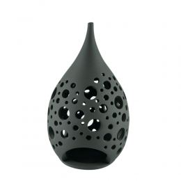 Set of 2 Modern Ceramic Tealight Candle Lanterns, Black Color, Large & Small, Design C