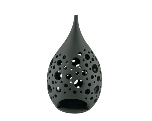 Set of 2 Modern Ceramic Tealight Candle Lanterns, Black Color, Large & Small, Design C