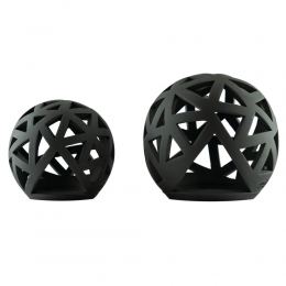 Set of 2 Modern Ceramic Tealight Candle Lanterns, Black Color, Large & Small, Sphere Design