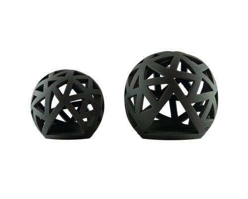 Set of 2 Modern Ceramic Tealight Candle Lanterns, Black Color, Large & Small, Sphere Design