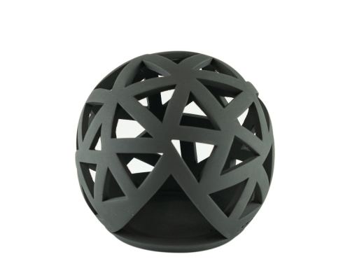 Set of 2 Modern Ceramic Tealight Candle Lanterns, Black Color, Large & Small, Sphere Design