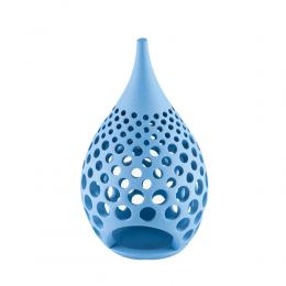 Set of 2 Modern Ceramic Tealight Candle Lanterns, Blue Color, Large & Small, Design B